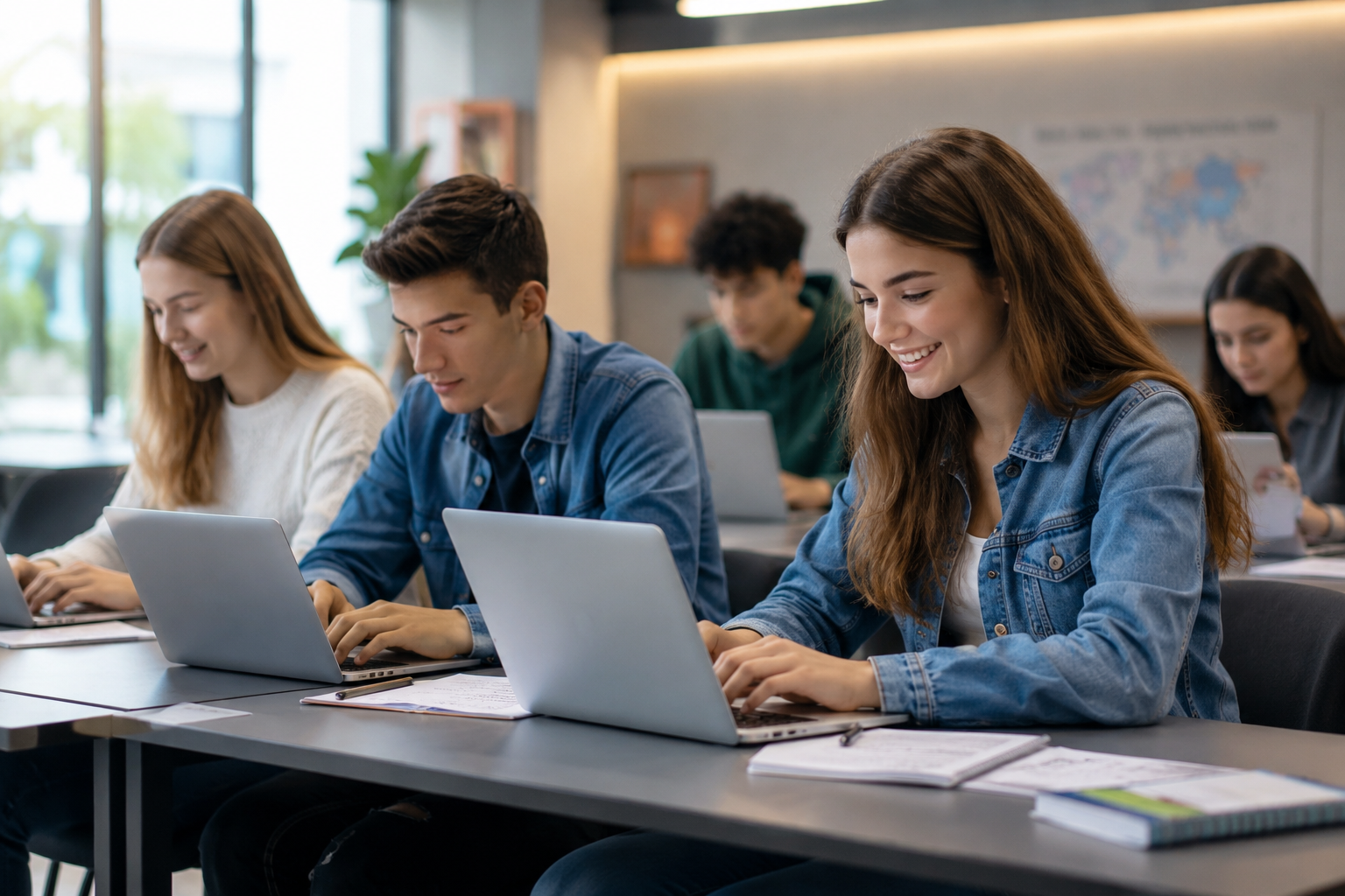Alunos estudando em sala de aula